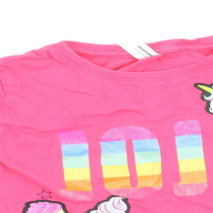 JoJo Silva Girls Pink   Basic T-Shirt Size 6-7 Years  - Unicorns