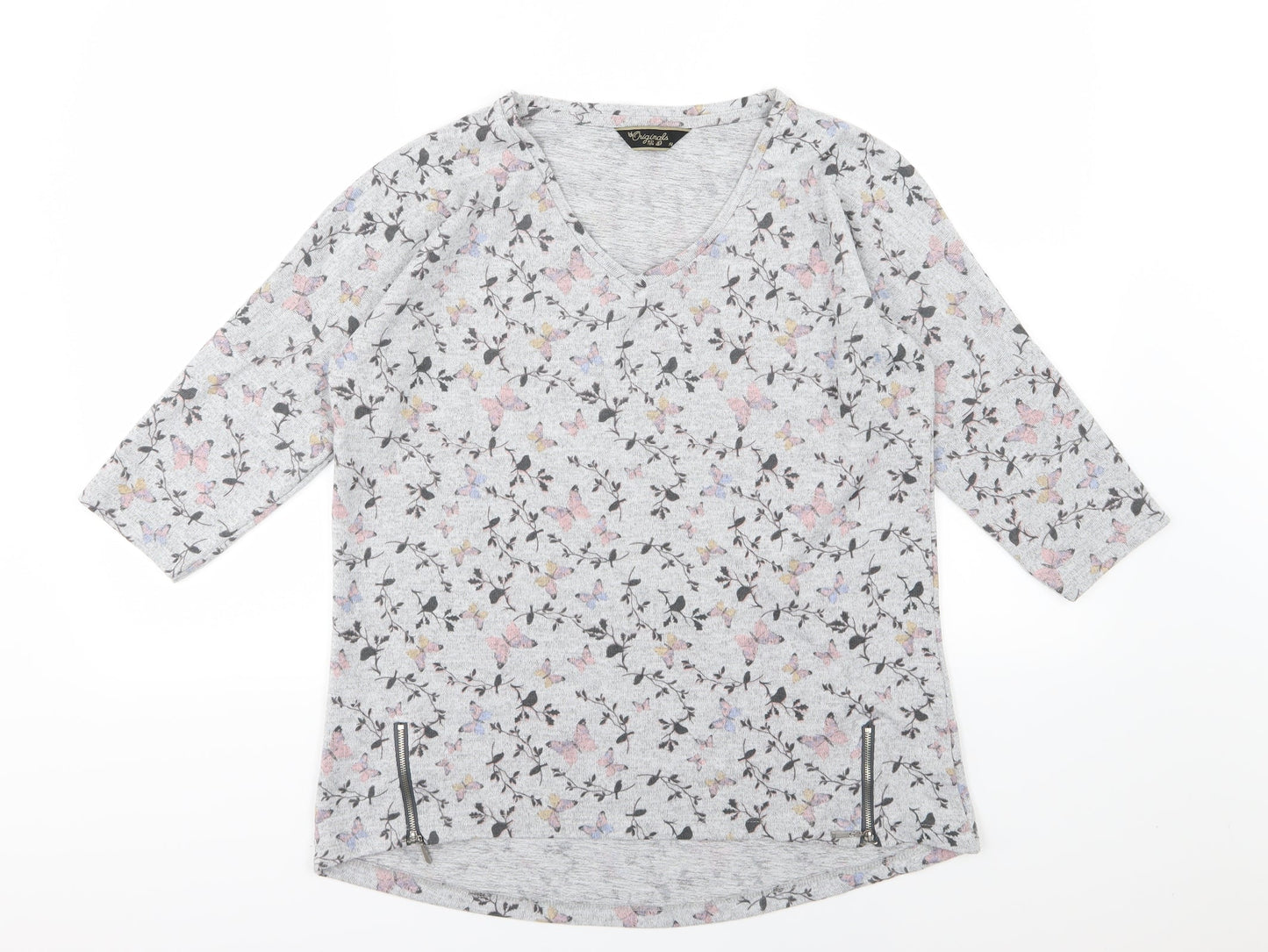 Originals Womens Grey Floral Knit Pullover Jumper Size 14