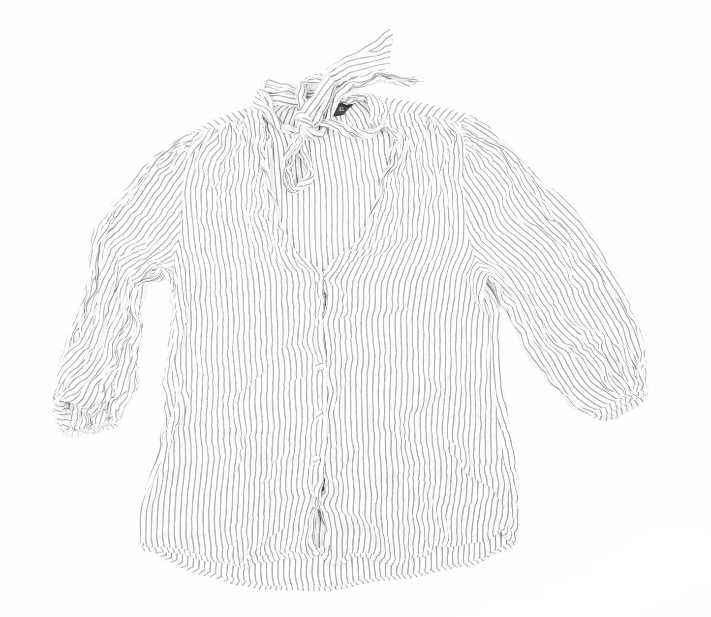 F&F Womens Blue Striped  Basic Button-Up Size 12