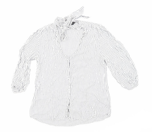 F&F Womens Blue Striped  Basic Button-Up Size 12