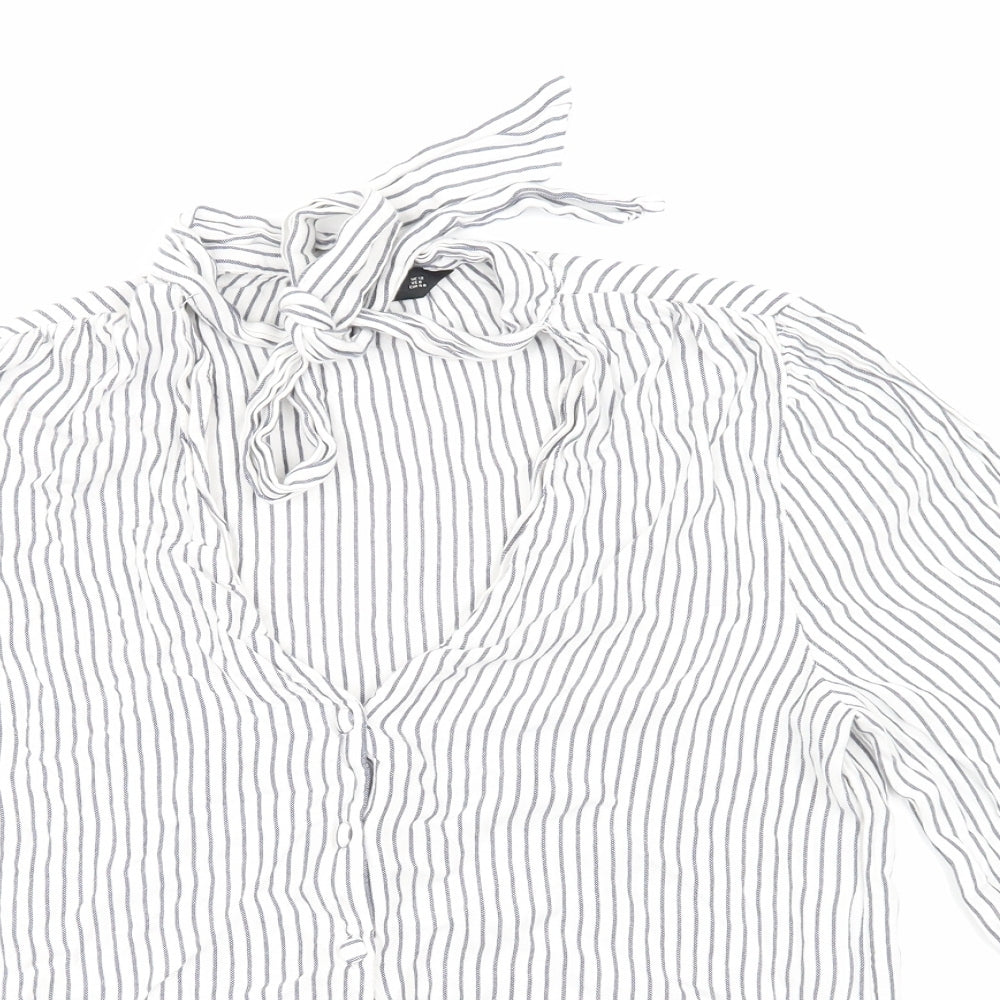 F&F Womens Blue Striped  Basic Button-Up Size 12