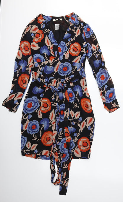 Preworn Womens Black Floral  Shirt Dress  Size 6