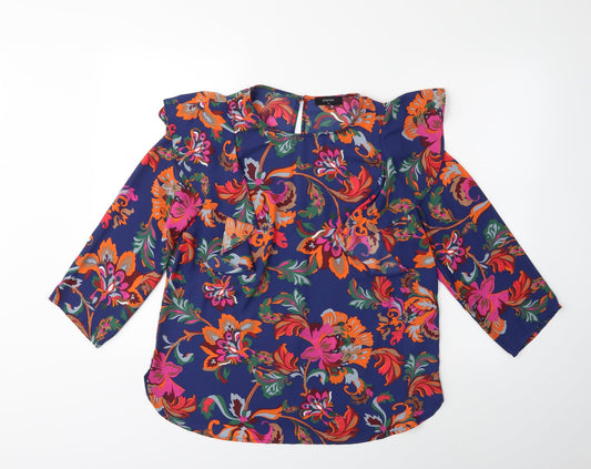 Papaya Womens Blue Floral  Basic Blouse Size 14