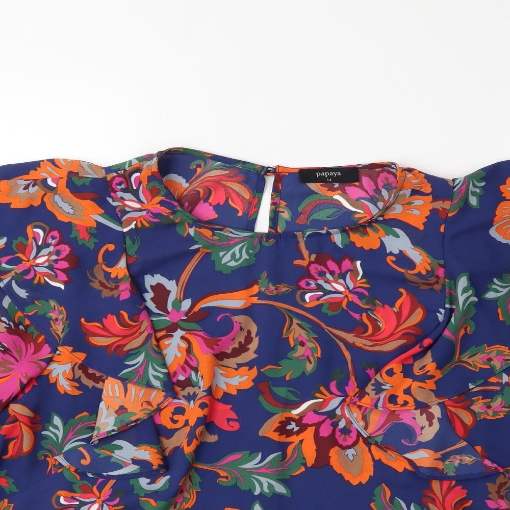 Womens UK Size 14 Papaya Blue Basic Blouse