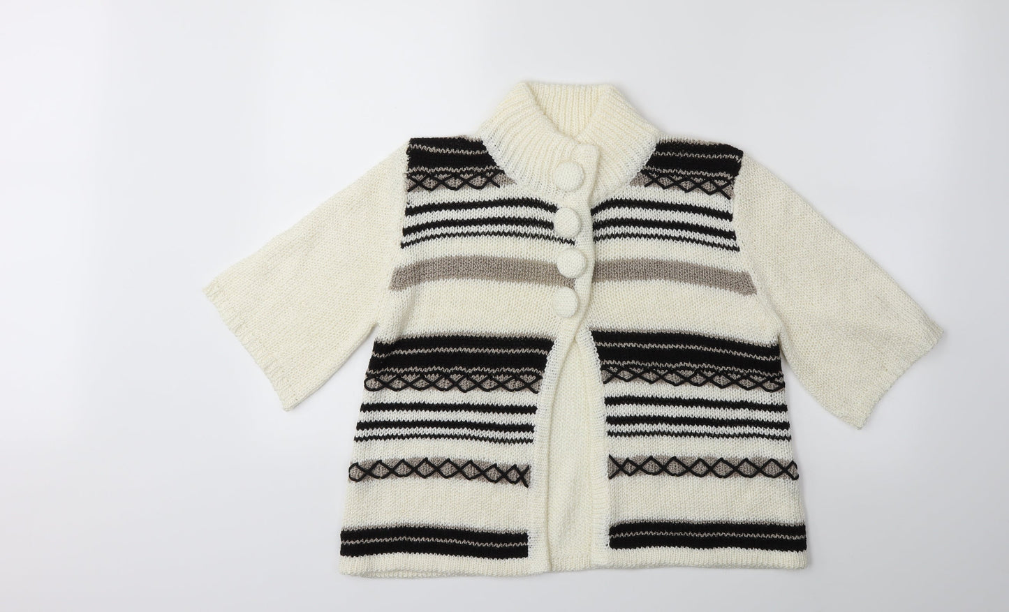 Elizabeth Scott Womens White Striped Knit Cardigan Jumper Size S