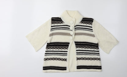 Elizabeth Scott Womens White Striped Knit Cardigan Jumper Size S