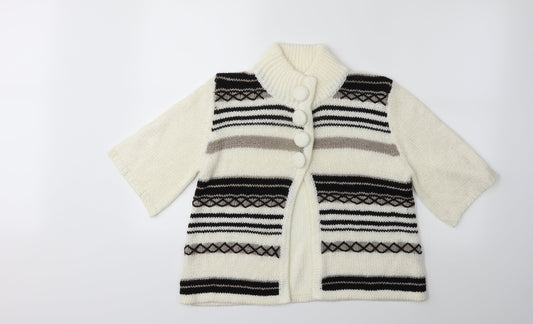 Elizabeth Scott Womens White Striped Knit Cardigan Jumper Size S