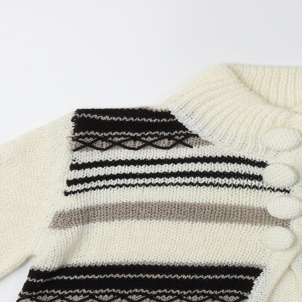 Elizabeth Scott Womens White Striped Knit Cardigan Jumper Size S