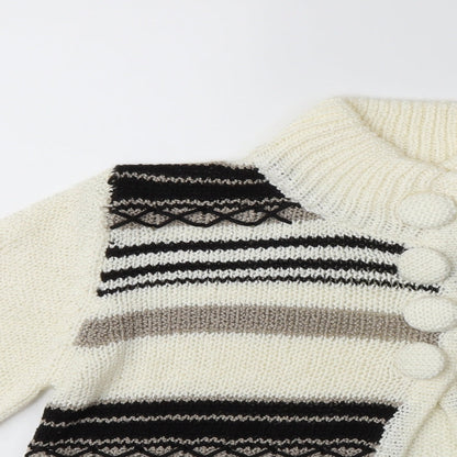 Elizabeth Scott Womens White Striped Knit Cardigan Jumper Size S