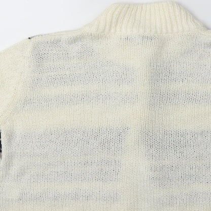 Elizabeth Scott Womens White Striped Knit Cardigan Jumper Size S