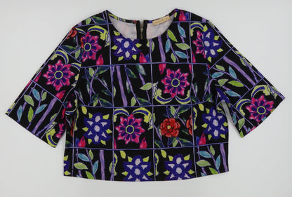 Double 11 Womens Black Floral  Basic T-Shirt Size S