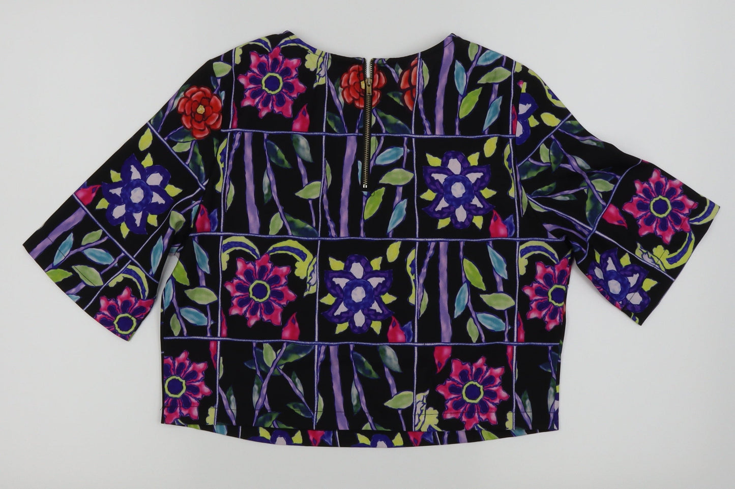 Double 11 Womens Black Floral  Basic T-Shirt Size S