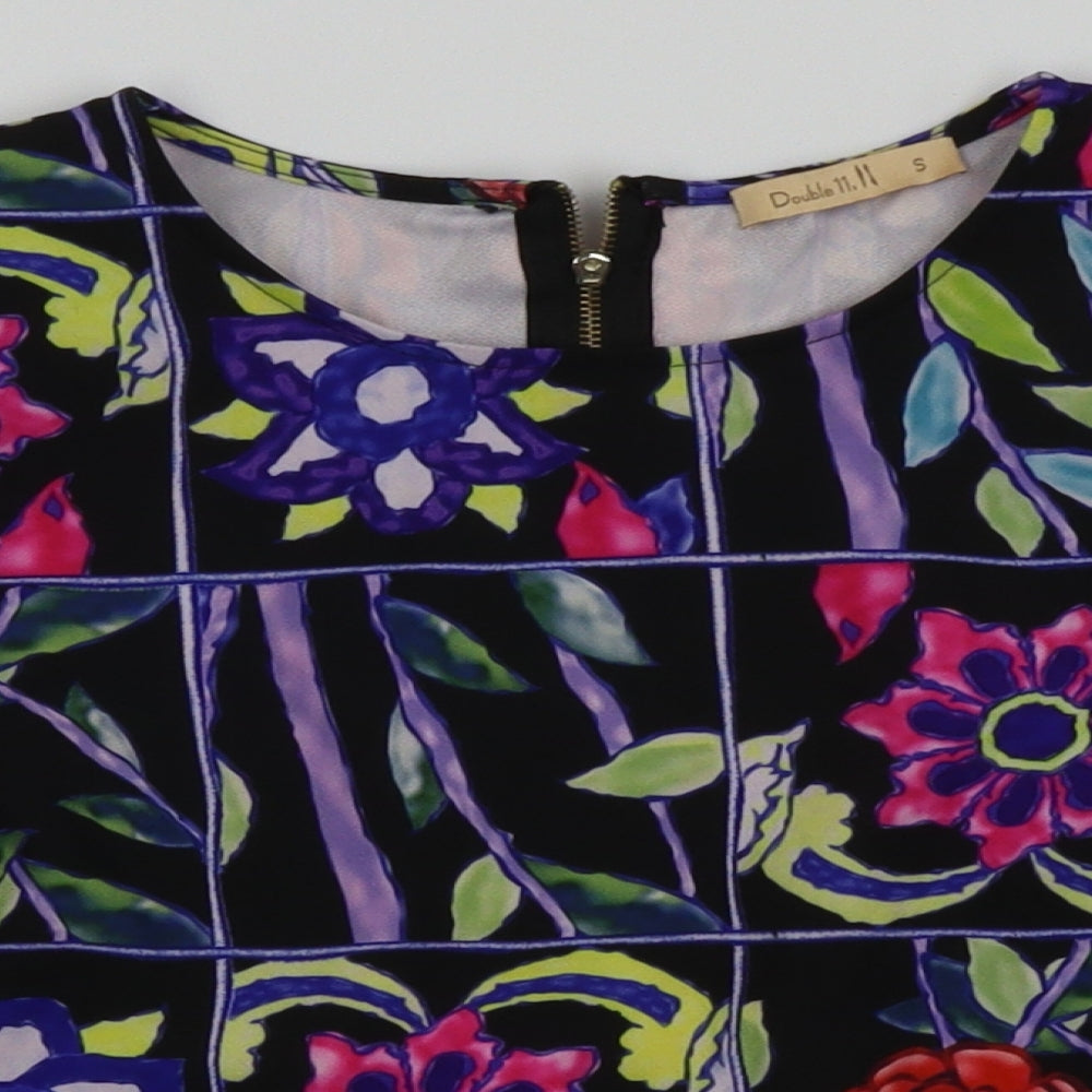 Double 11 Womens Black Floral  Basic T-Shirt Size S