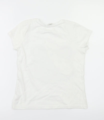 George  Girls White Animal Print  Basic T-Shirt Size 8-9 Years