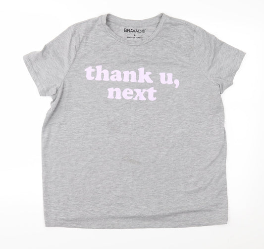 Womens UK Size L Bravado Grey Basic T-Shirt