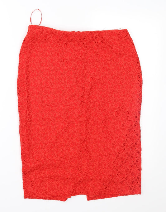 Papaya Womens Red Floral Lace Straight & Pencil Skirt Size 12