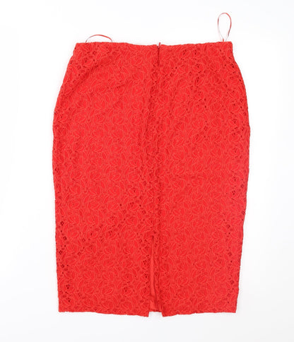 Papaya Womens Red Floral Lace Straight & Pencil Skirt Size 12