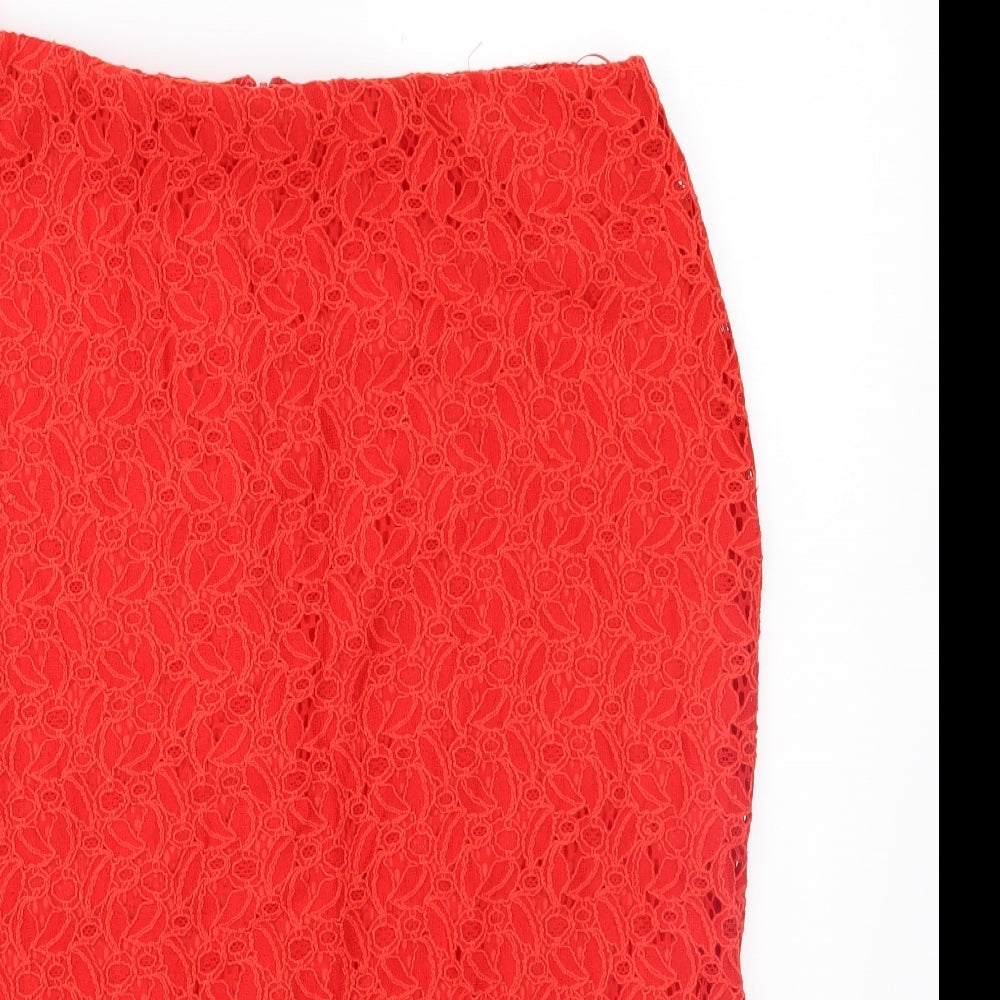 Papaya Womens Red Floral Lace Straight & Pencil Skirt Size 12