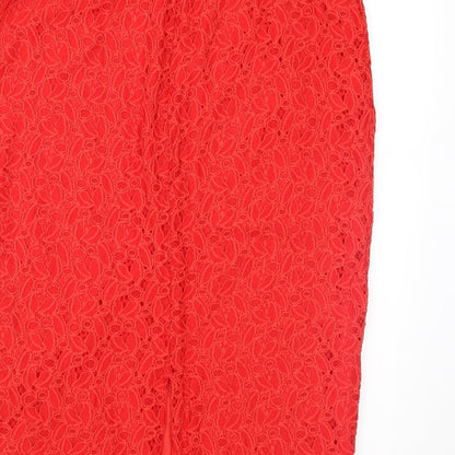 Papaya Womens Red Floral Lace Straight & Pencil Skirt Size 12