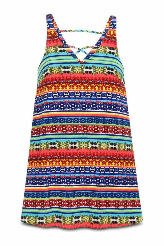 Front view of Papaya women’s multicoloured geometric a-line, size UK 14