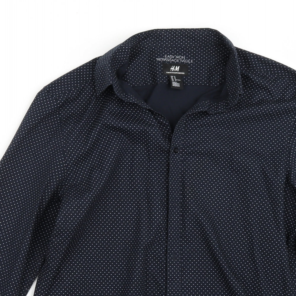 Mens UK Size M H&M Blue  Button-Up Long Sleeve Casual Shirt