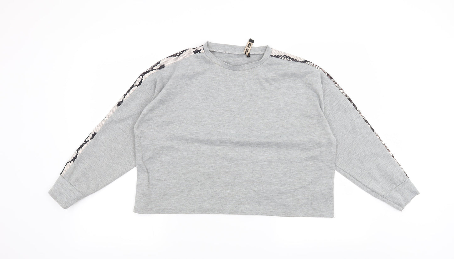 Miss Pap Womens Grey Animal Print  Pullover Sweatshirt Size S