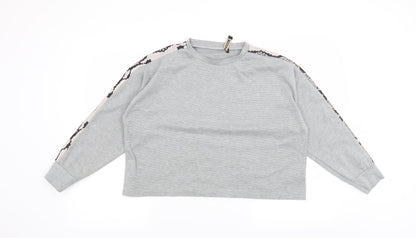 Miss Pap Womens Grey Animal Print  Pullover Sweatshirt Size S