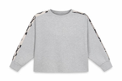 Miss Pap Womens Grey Animal Print  Pullover Sweatshirt Size S