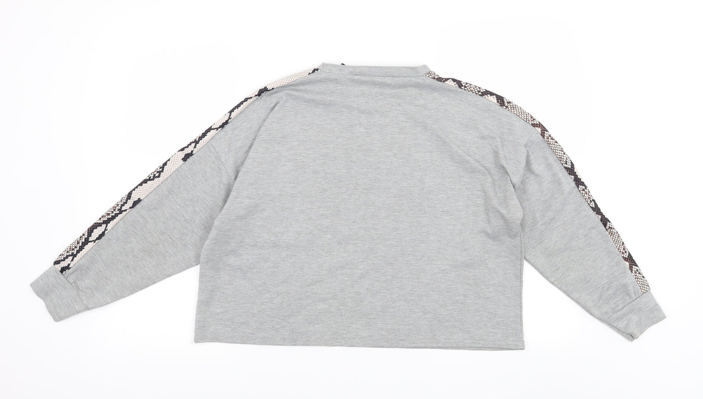 Miss Pap Womens Grey Animal Print  Pullover Sweatshirt Size S