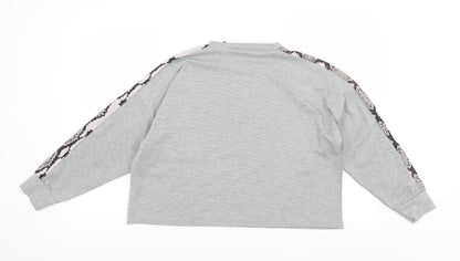 Miss Pap Womens Grey Animal Print  Pullover Sweatshirt Size S