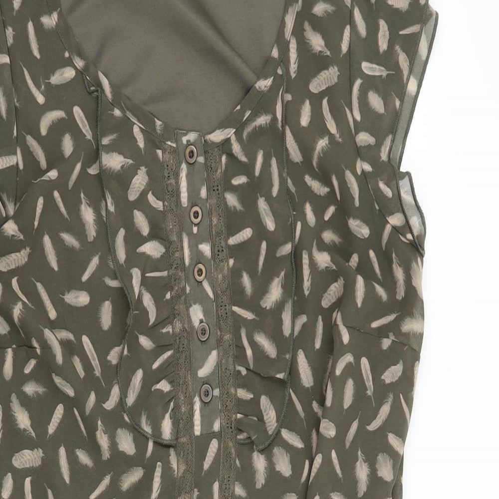 La Redoute Womens Green Geometric  Shift  Size 14  - Feather Print