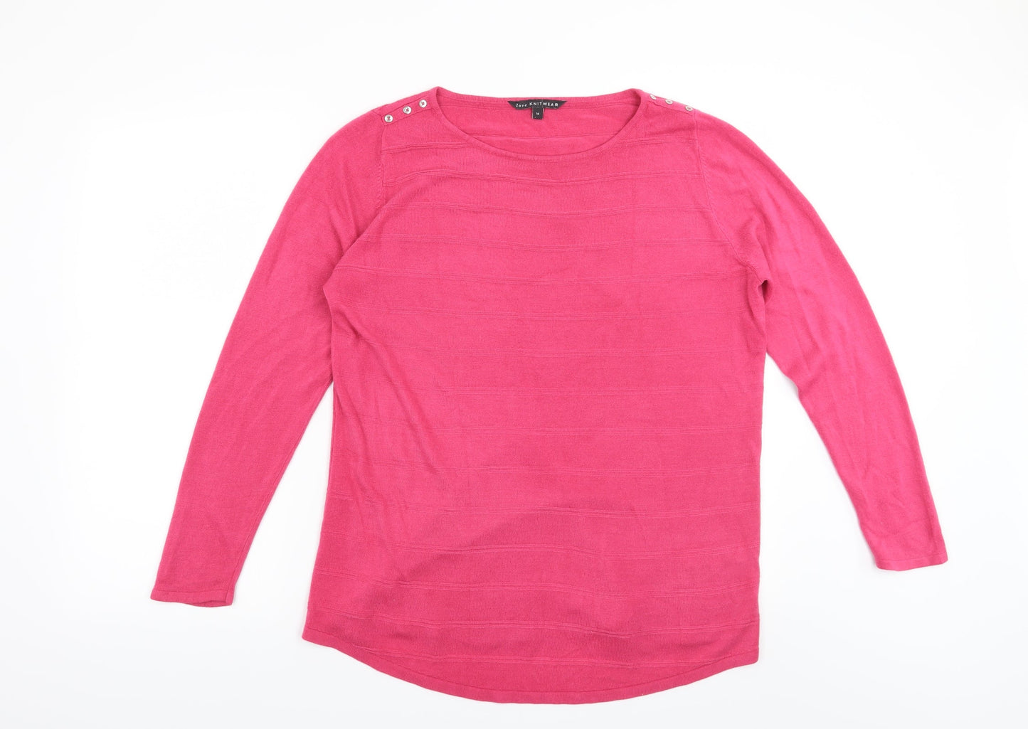 Bonmarché Womens Pink Striped  Henley Jumper Size 16