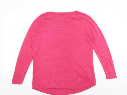 Bonmarché Womens Pink Striped  Henley Jumper Size 16
