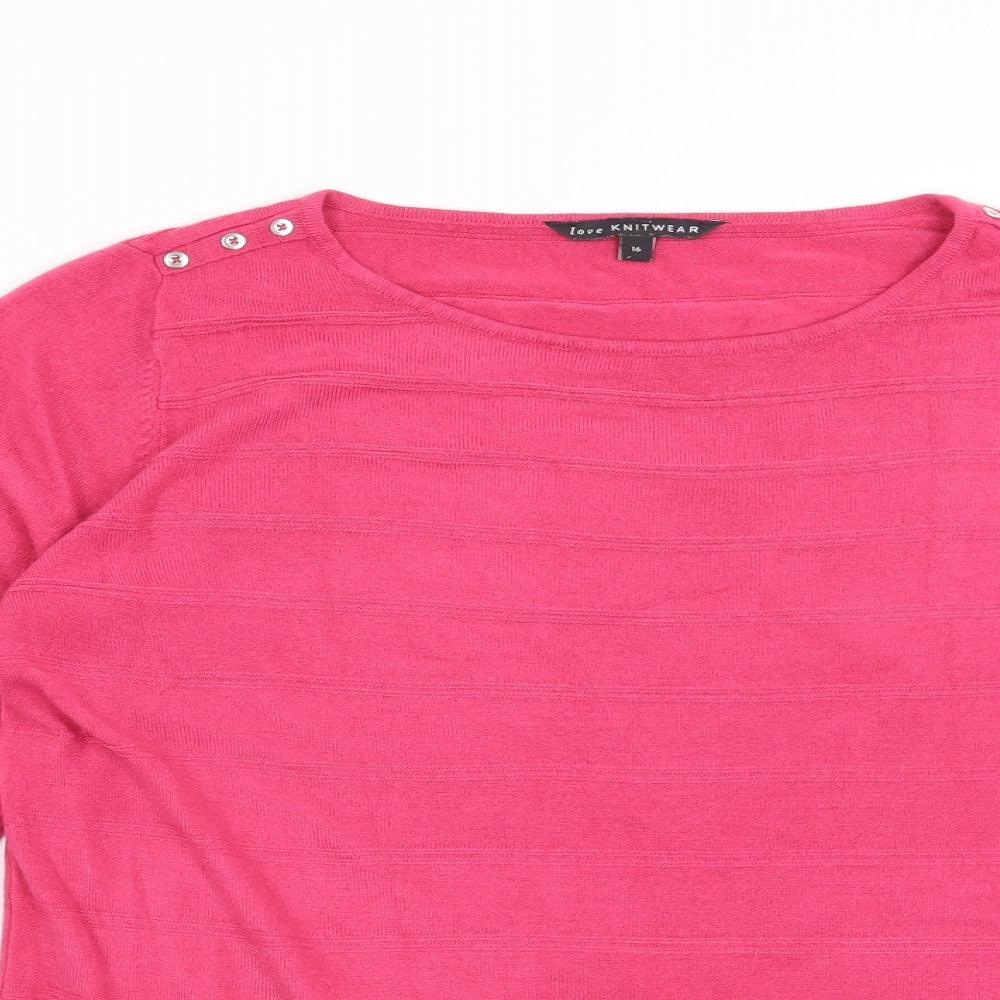 Bonmarché Womens Pink Striped  Henley Jumper Size 16