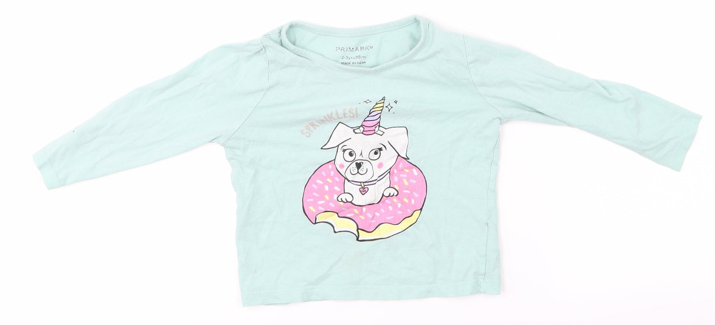 Primark Girls Green   Basic T-Shirt Size 2-3 Years  - Sprinkles
