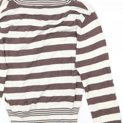 West One Womens Beige Striped  Pullover Jumper Size 10