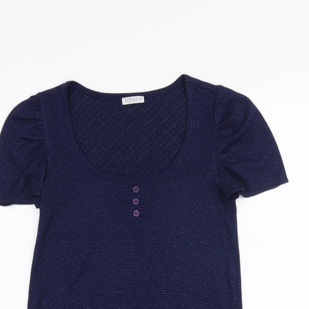 Womens UK Size 10 Topshop Blue Basic T-Shirt