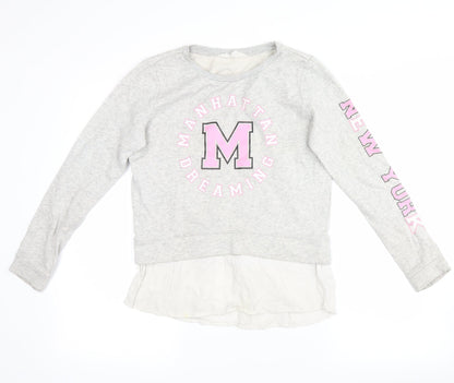 H&M Girls Grey   Pullover Hoodie Size 10-11 Years  - manhatten dreaming