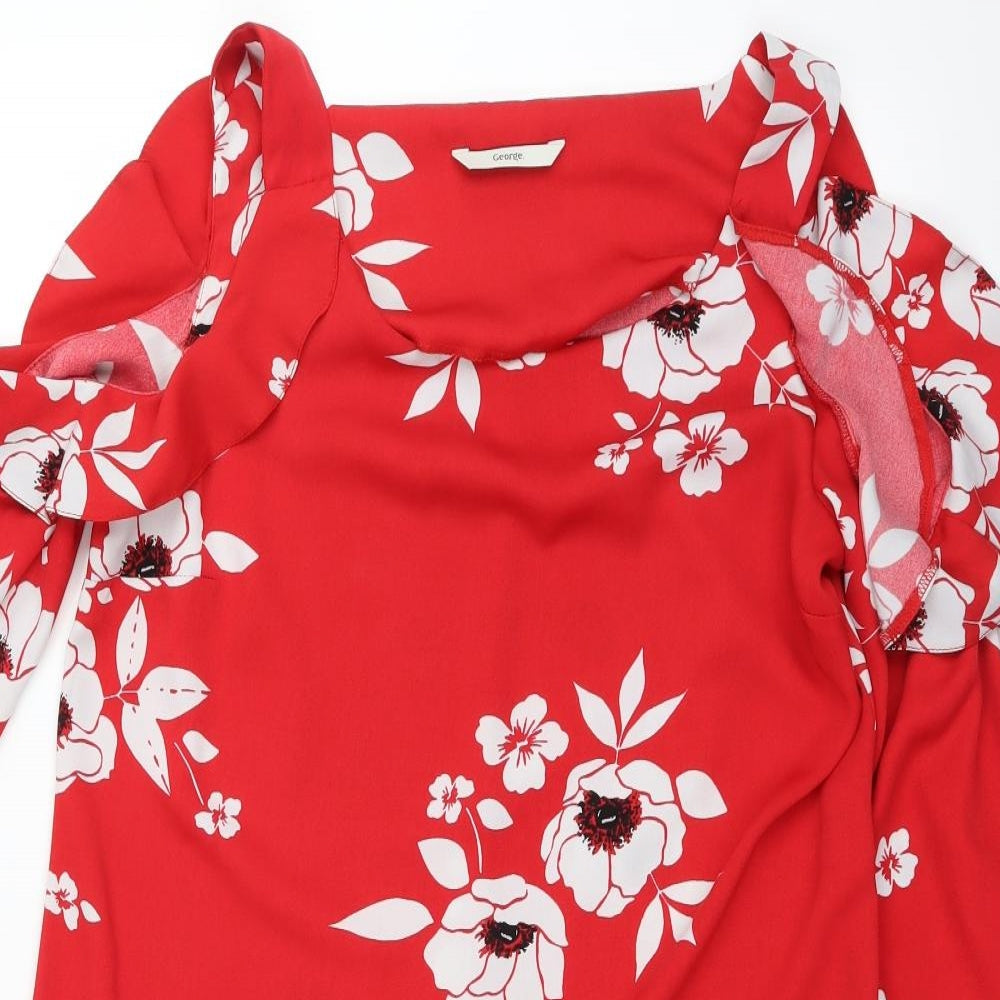 George Womens Red Floral  A-Line  Size 10