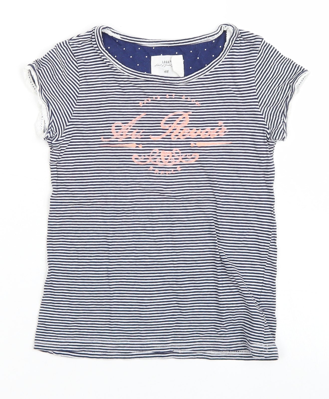 H&M Girls Blue Striped  Basic T-Shirt Size 7-8 Years