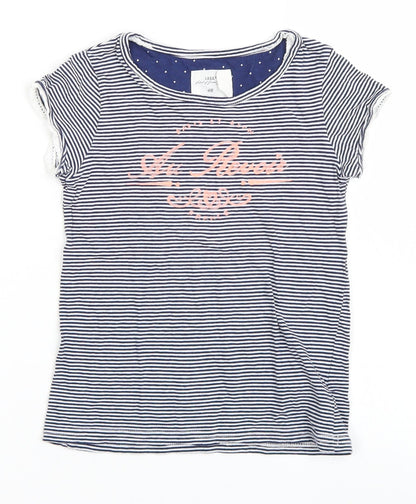 H&M Girls Blue Striped  Basic T-Shirt Size 7-8 Years
