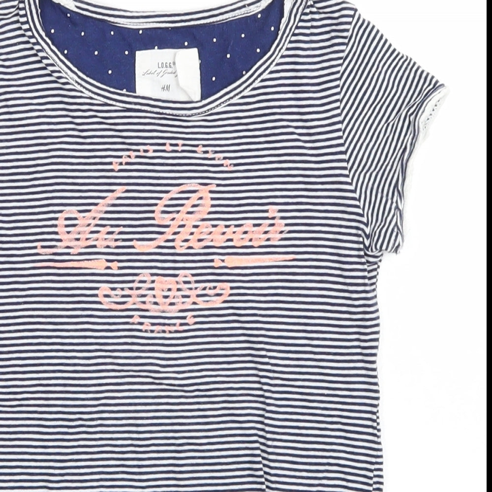 H&M Girls Blue Striped  Basic T-Shirt Size 7-8 Years