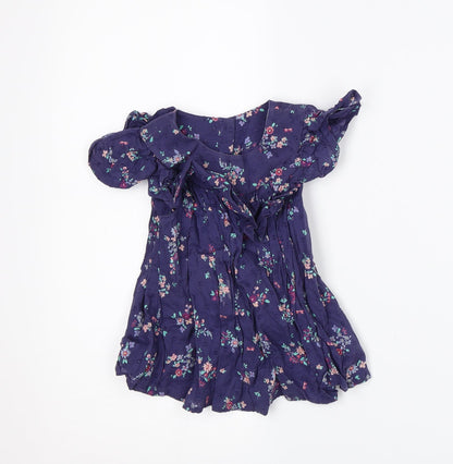 Mothercare Girls Blue Floral  A-Line  Size 18-24 Months
