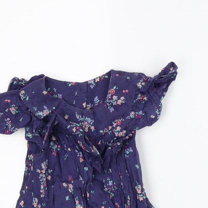 Mothercare Girls Blue Floral  A-Line  Size 18-24 Months