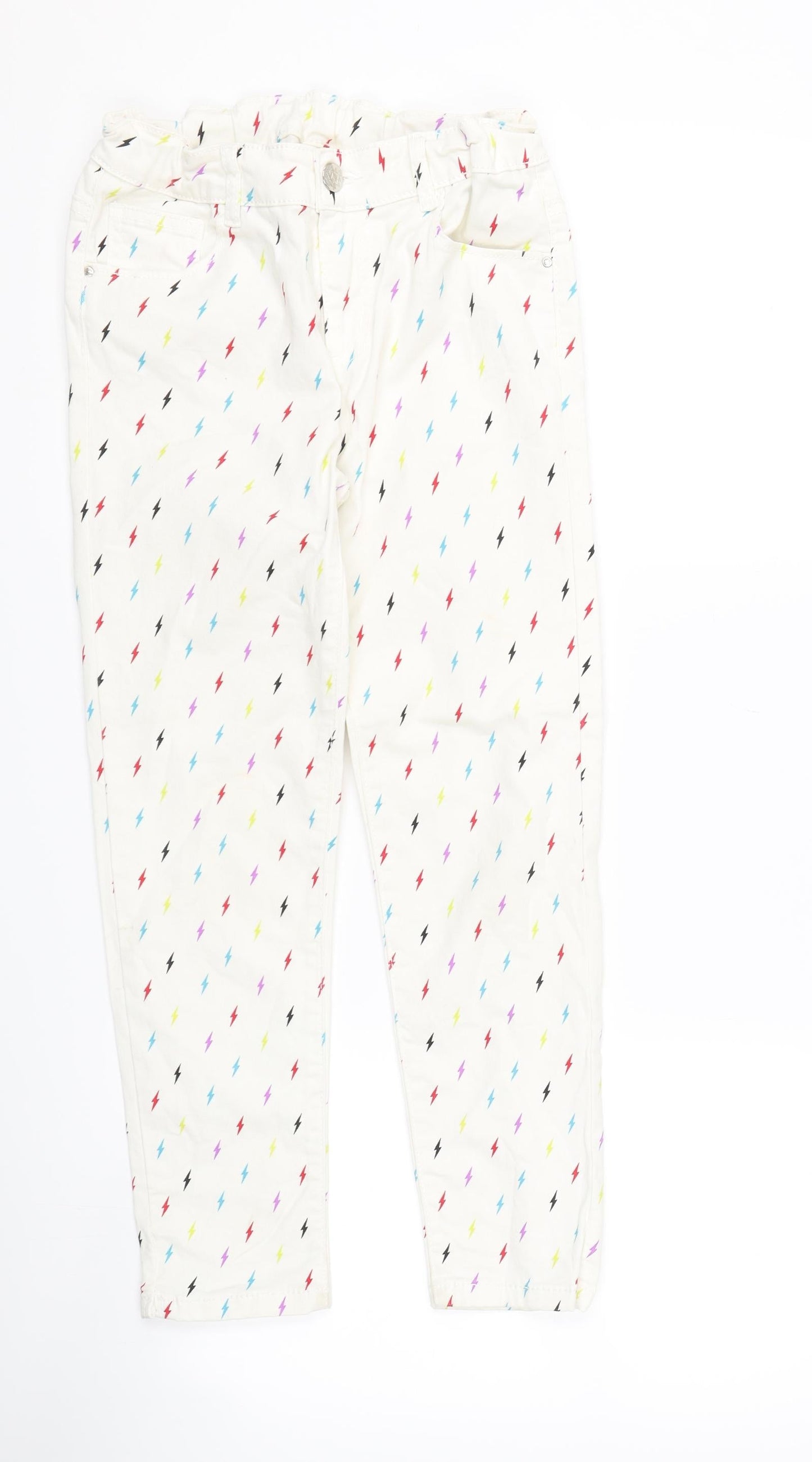Maxx Girls White  Denim Skinny Jeans Size 9-10 Years - Lightening bolts