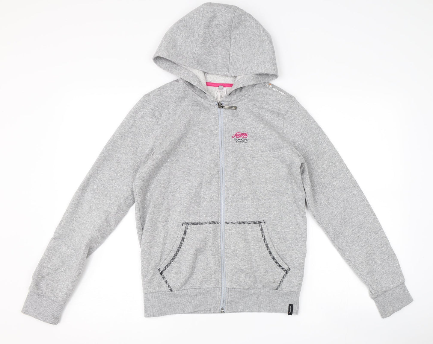 DECATHLON Girls Grey   Full Zip Hoodie Size 12-13 Years