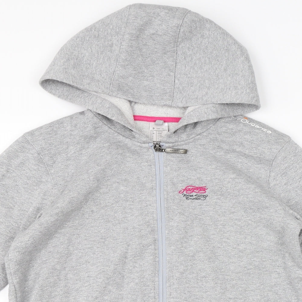 DECATHLON Girls Grey   Full Zip Hoodie Size 12-13 Years
