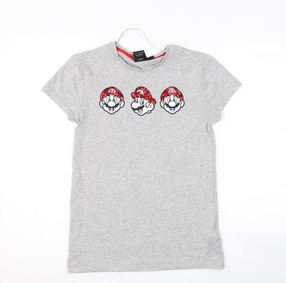 Primark Womens Grey   Basic T-Shirt Size 4  - super mario