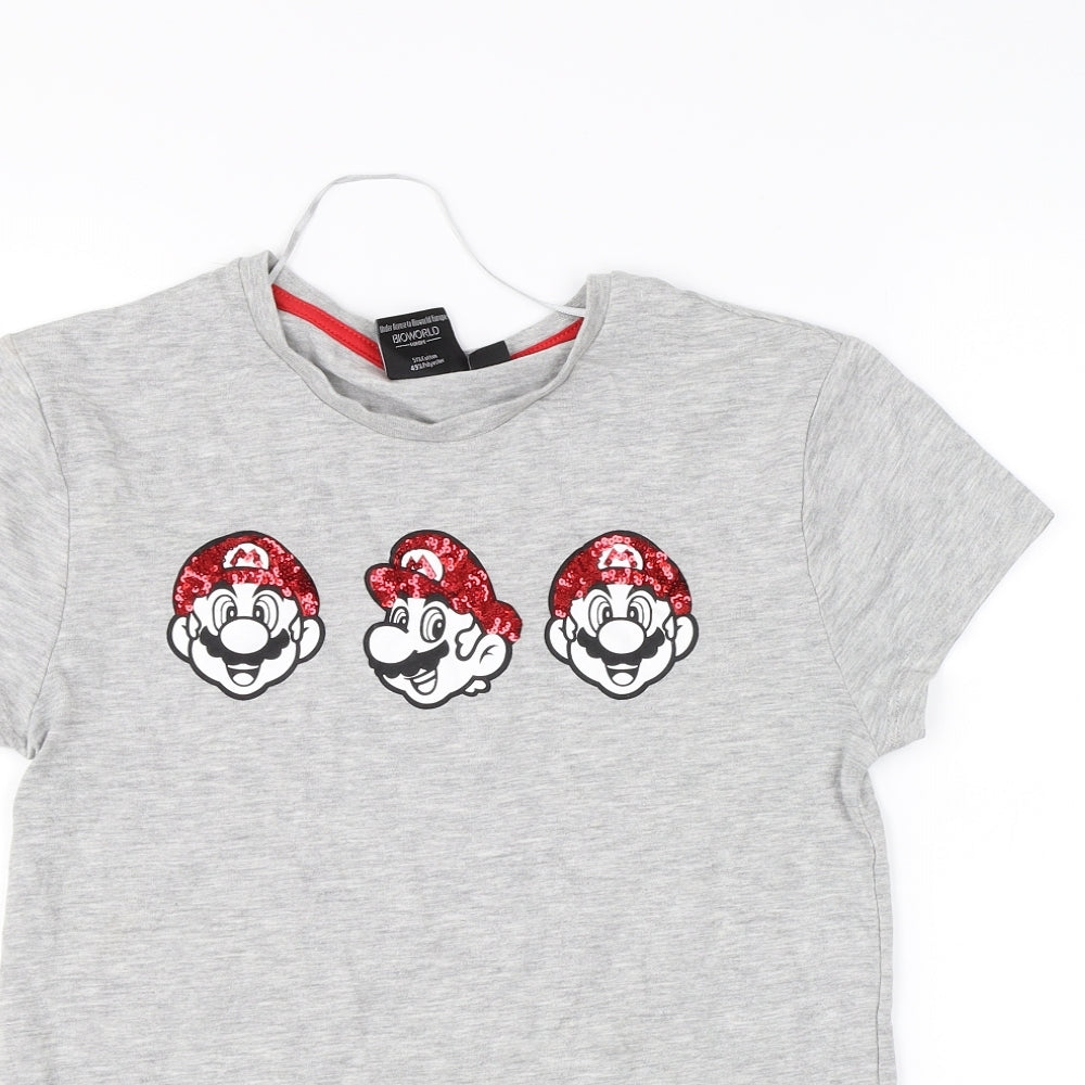 Primark Womens Grey   Basic T-Shirt Size 4  - super mario
