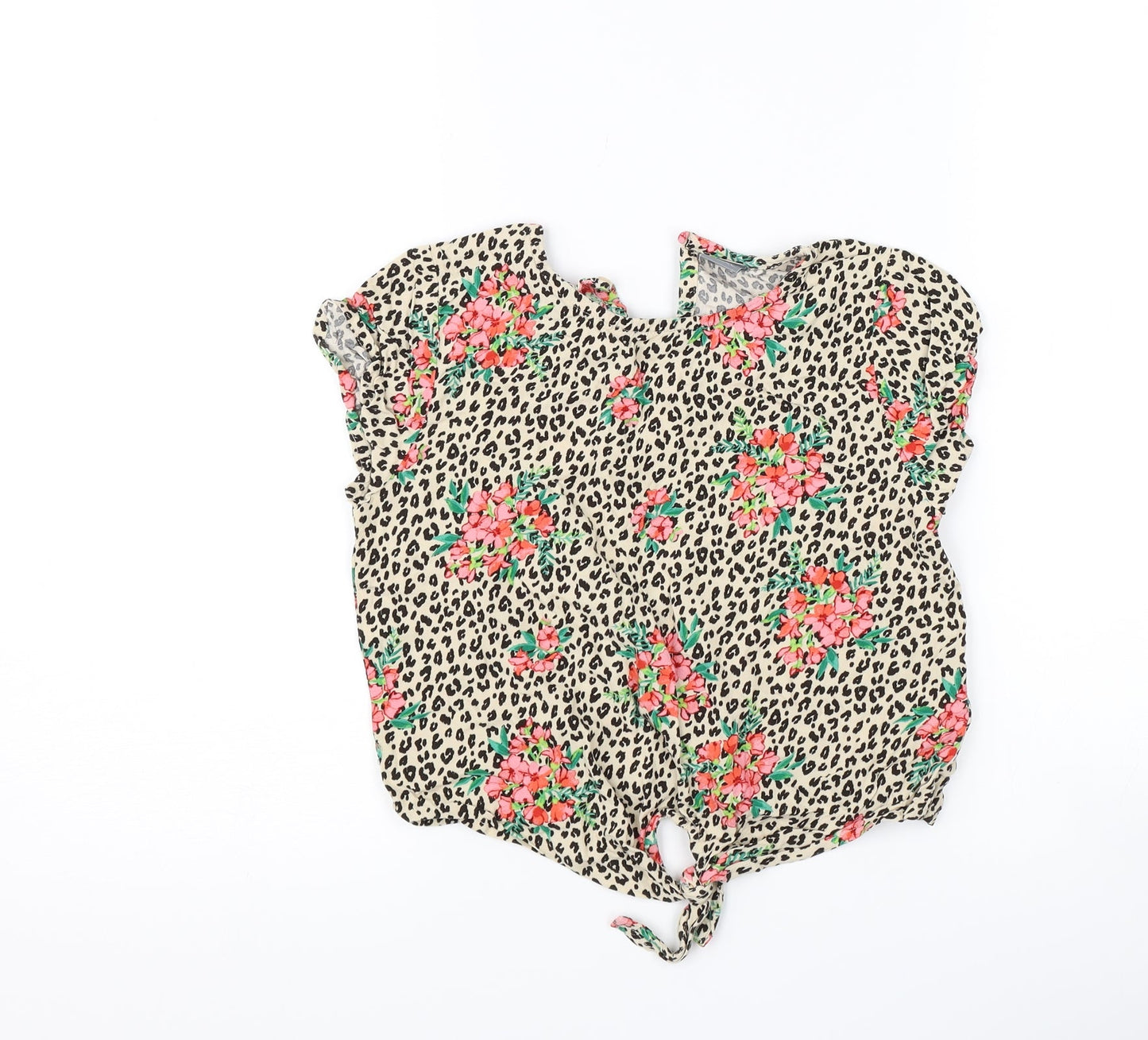 NEXT Girls Brown Animal Print  Basic T-Shirt Size 8 Years  - flowers tie front
